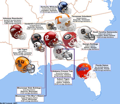 SEC Football School Map